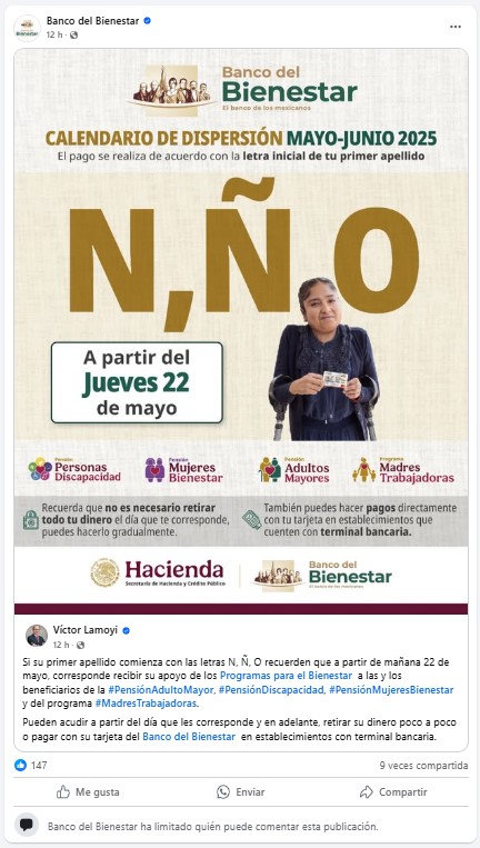 La pensión del bienestar es una de las grandes propuestas del gobierno de Claudia Sheinbaum. En particular, la pensión de mujeres del bienestar en particular ha sido de gran ayuda para los adultos mayores de México. Esto con la idea de fomentar una mayor independencia y de mejorar la calidad de vida de las personas de México. ¿Qué apellidos van a recibir su deposito en mayo?