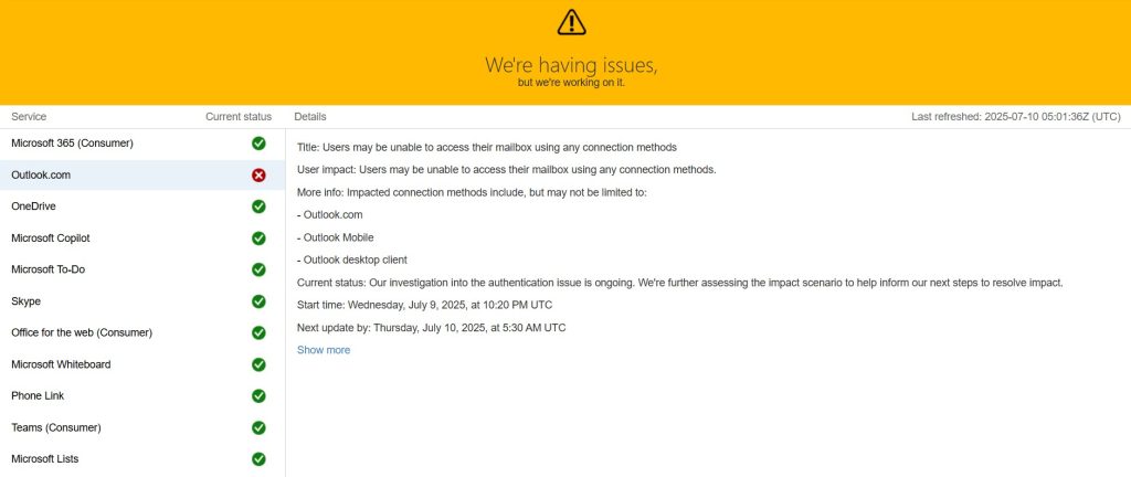 En el día a día, si quieres comunicarte con familia y amigos, normalmente usas una de las muchas opciones de chat instantáneo; pero cuando se trata de negocios o cosas importantes se utiliza el correo electrónico. Por lo que duele tanto cuando sus servicios falla, como Outlook, de Microsoft que tuvo un error que afectó a todo el mundo.