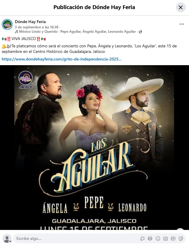 Los Aguilar están nuevamente en medio de una controversia; en esta ocasión, la sociedad de Jalisco se une para cancelar su concierto en el Grito de Independencia. Pero en esta ocasión no tiene nada que ver con Ángela Aguilar y Christian Nodal. A pesar de que el gobernador Pablo Lemus Navarro dice que el concierto sigue adelante, hay mucha gente descontenta y más de 175 mil firmas en este sitio web.