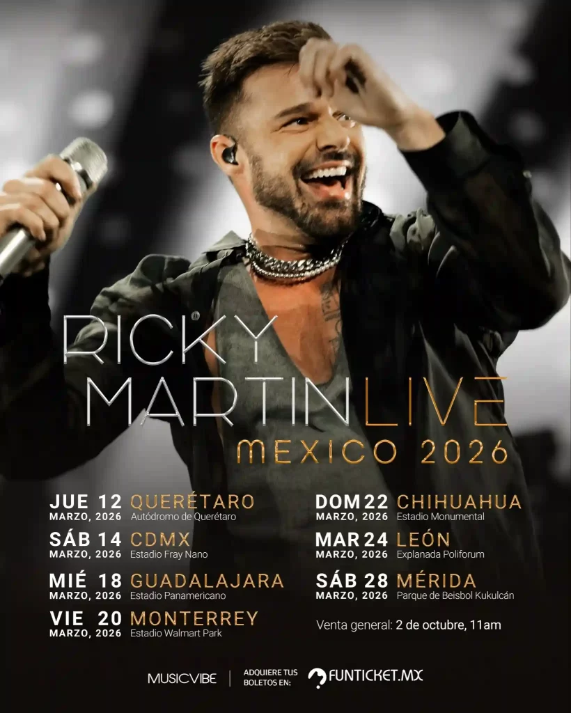 Si eres fan del pop latino o la música de los años 90, entonces quizás al menos una canción de Ricky Martin se encuentra entre tus favoritas. Por eso, tenemos buenas noticias, ya que el cantante puertorriqueño regresará a nuestro país como parte de su nuevo tour. Es el Ricky Martin Live 2026 en México: los precios de los boletos, dónde conseguirlos y todo lo que sabemos de la gira.