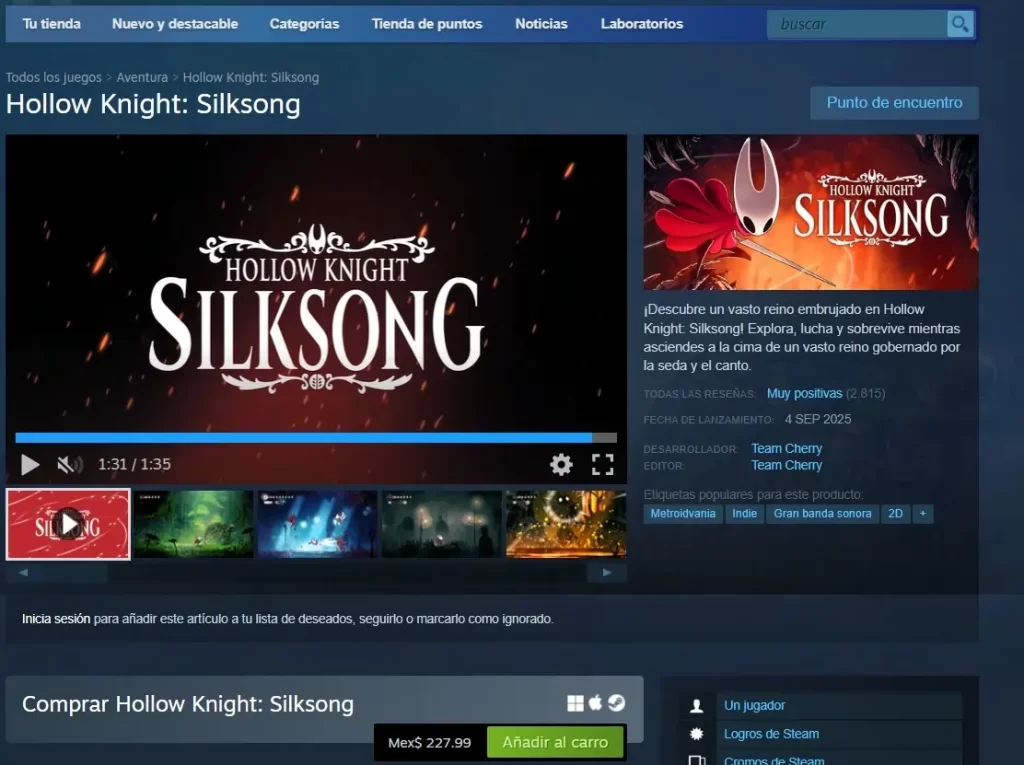 El mundo de los videojuegos es uno que está lleno de lanzamientos antiguos y de novedades emocionantes. Pero ninguno de ellos tanto como la secuela más esperada de 2025: Hollow Knight: Silksong. Un estreno tan importante que Steam se cayó por la enorme cantidad de tráfico, junto a las otras plataformas distribuidoras más importantes. Nosotros te contamos el precio en México y todo lo que tienes que saber.