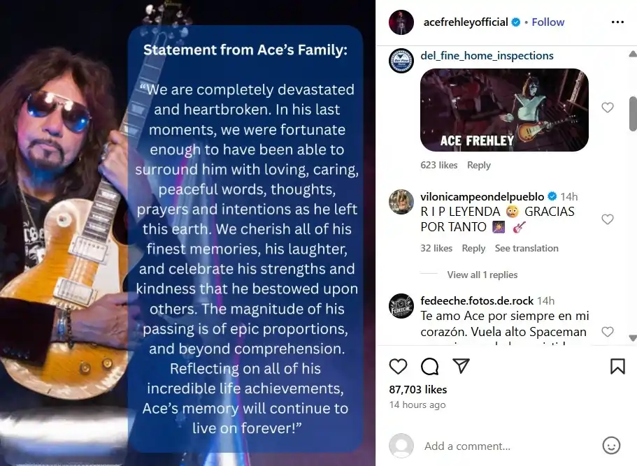 2025 es un año bastante difícil para los fans del metal y el rock and roll. Primero vimos el triste fallecimiento de Ozzy Osbourne, que sacudió el mundo, además del innovador Brian Wilson de los Beach Boys. Pero 2025 no se podía terminar sin antes llevarse a alguien más; en este caso es Ace Frehley, guitarrista de Kiss, miembro originario de la banda, integrante del salón de la fama y una de las figuras más icónicas de la música.