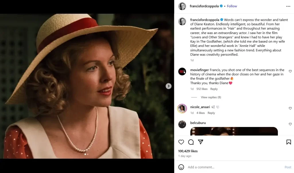 Acaba de fallecer una de las actrices más queridas del mundo del espectáculo, que participó en varias de las películas más icónicas del cine. Esta estrella que murió se llama Diane Keaton, conocida defensora de los animales y amiga de Ashley Padilla. Nosotros contamos todo lo que sabemos sobre ella y las múltiples veces que se destacó en las cintas, como activista y amiga: