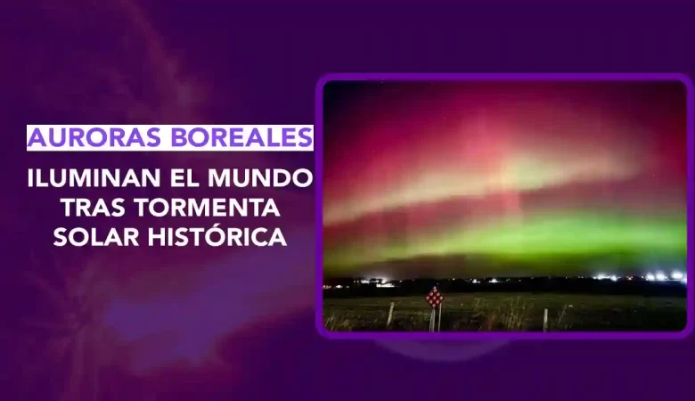 tormenta solar G4,aurora boreal México,Eyección Masa Coronal,CME impacto,clima espacial NOAA,auroras latitudes bajas,efectos tormenta geomagnética,riesgos GPS,redes eléctricas G4,cielos vibrantes,espectáculo cósmico, dos puntos punto media