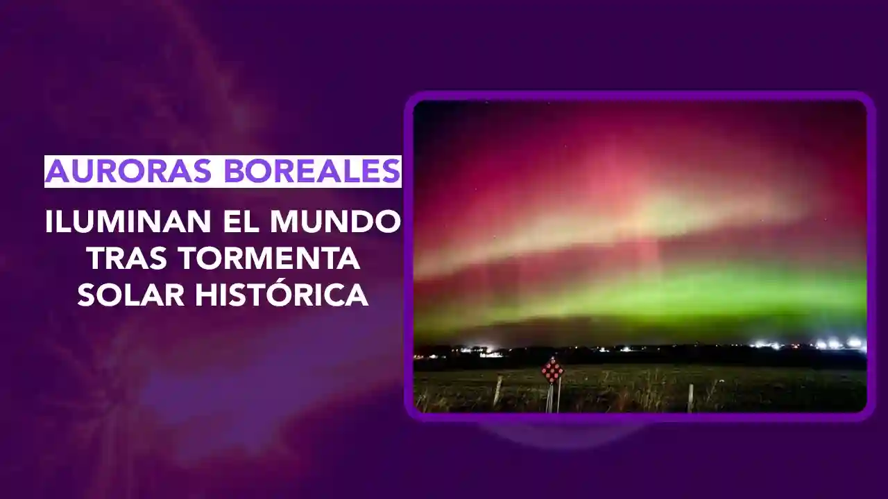 tormenta solar G4,aurora boreal México,Eyección Masa Coronal,CME impacto,clima espacial NOAA,auroras latitudes bajas,efectos tormenta geomagnética,riesgos GPS,redes eléctricas G4,cielos vibrantes,espectáculo cósmico, dos puntos punto media