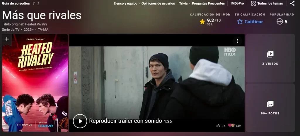 Las series de streaming son una de las formas de entretenimiento más populares del momento, con cada estudio planeando su nuevo programa que mantendrá a sus suscriptores pegados a la pantalla. Los últimos meses del año estuvieron dominados por Netflix con su combinación de "Stranger Things" y "Merlina", pero llegó un tercer contrincante que maravilló a las audiencias de todo el mundo por su historia de amor LGBT. Se trata de la serie "Heated Rivalry", que conquistó al público en español y se volvió la más viral de la actualidad. En dos puntos te explicamos todo sobre esta trama original de Rachel Reid.