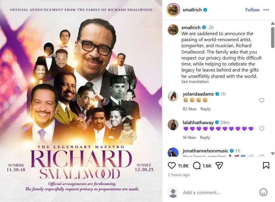 Hay un sinnúmero de variantes y estilos de música, desde los más grandes y aceptados hasta los géneros de nicho que reciben menos atención que los otros, pero en lo que se refiere a la música religiosa, hay un ritmo que domina sobre los demás. Ahora, una de sus más grandes estrellas y promotores, Richard Smallwood cantante de gospel y canciones como “I Love The Lord”, falleció en una clínica de rehabilitación en Maryland a la edad de 77 años. En dos puntos te contamos todo lo que tienes que saber del artista, sus varios logros y contribuciones a lo largo de los años.