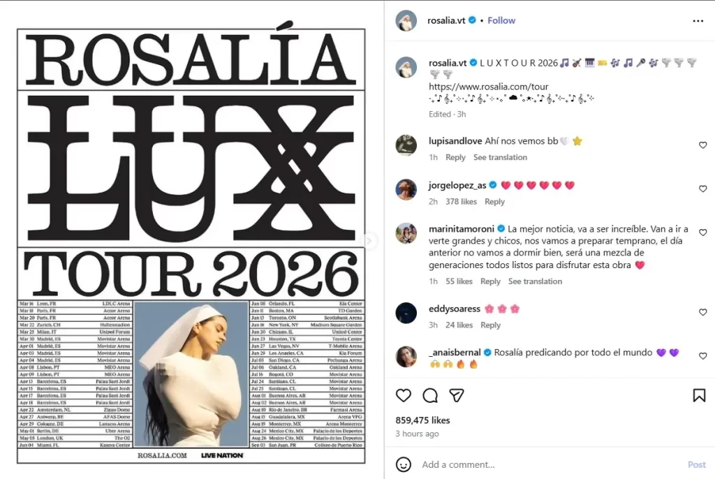 Hay pocas cosas en la vida que se comparen a la emoción de asistir a un buen evento de tu artista favorito, pero los precios altos y los horarios hacen complicado que atendamos a más de un par al año, en el mejor de los casos. Por eso, si ya estás haciendo planes para el año 2026, entonces necesitas tomar en cuenta a Rosalía, que acaba de anunciar su Lux Tour con todo y concierto en México. Si eres una de esas personas que no se puede perder de la experiencia, en dos puntos te contamos todo lo que sabemos.