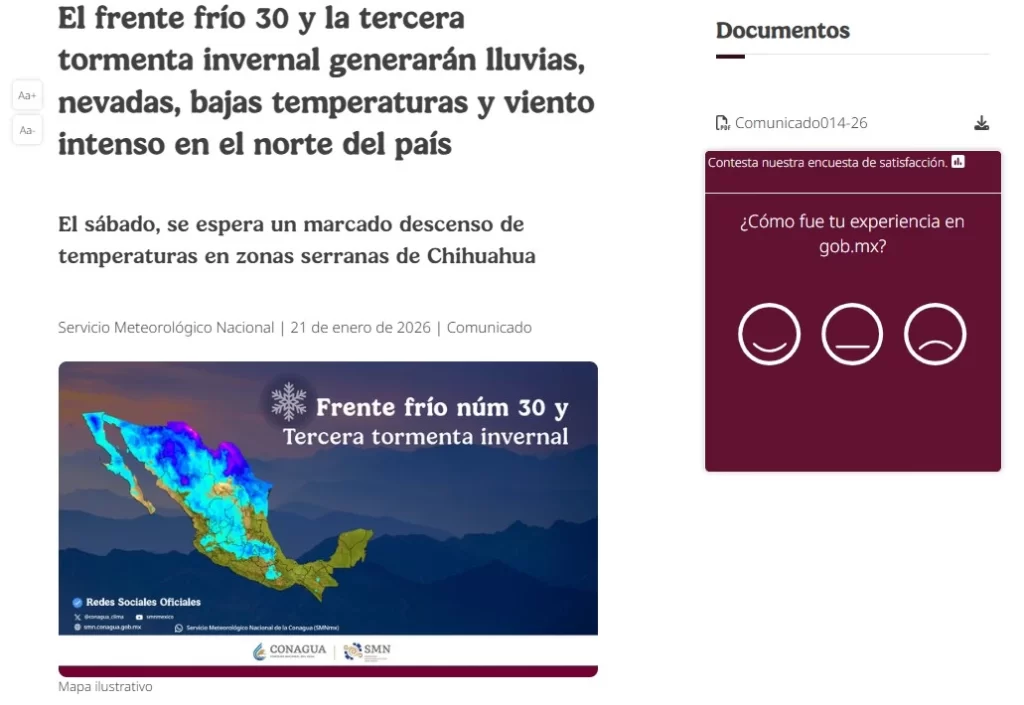 El invierno de 2025-2026 se convirtió en uno de los más gélidos en memoria reciente, claro, esto depende mucho de dónde vives, pero ciertas áreas tendrán la mala suerte de enfrentarse a heladas brutales. Ahora las cosas se volvieron más serias que nunca, ya que la combinación de la primera tormenta invernal del 2026 y el frente frío número 30 amenaza con crear condiciones del clima adversas. En dos puntos te contamos todo lo que tienes que saber para evitar cualquier afectación durante este periodo tan congelado del año.