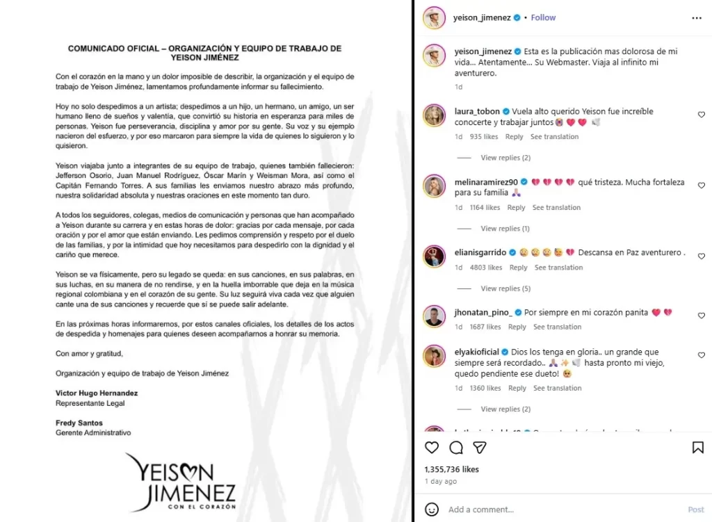 Se trataba de una de las personas más importantes en la música colombiana, con varios años de trayectoria y grandes cantidades de clásicos que disfruta todo el mundo. Sin embargo, el día 10 de enero de 2026 Yeison Jiménez murió en un accidente aéreo, junto al cantante se encontraban una variedad de amigos y colaboradores de la industria. Pero el aspecto más interesante de todo esto se debe a que él sabía que algo iba a pasar y lo había predicho de una manera impensable. En dos puntos te contamos todo lo que tienes que saber sobre el autor y la reveladora entrevista que se volvió tendencia en redes: