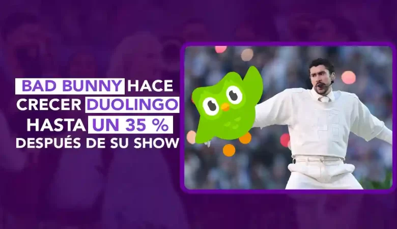 Bad Bunny Super Bowl, show medio tiempo Bad Bunny, Duolingo español, aprender español Super Bowl, impacto cultural Bad Bunny, dos puntos punto media, audiencia Super Bowl 135 millones, español idioma global, música latina aprendizaje idiomas, interés por aprender español, cultura latina global, entretenimiento y educación, Bad Bunny idioma español, Duolingo aumento usuarios español, dos puntos punto media