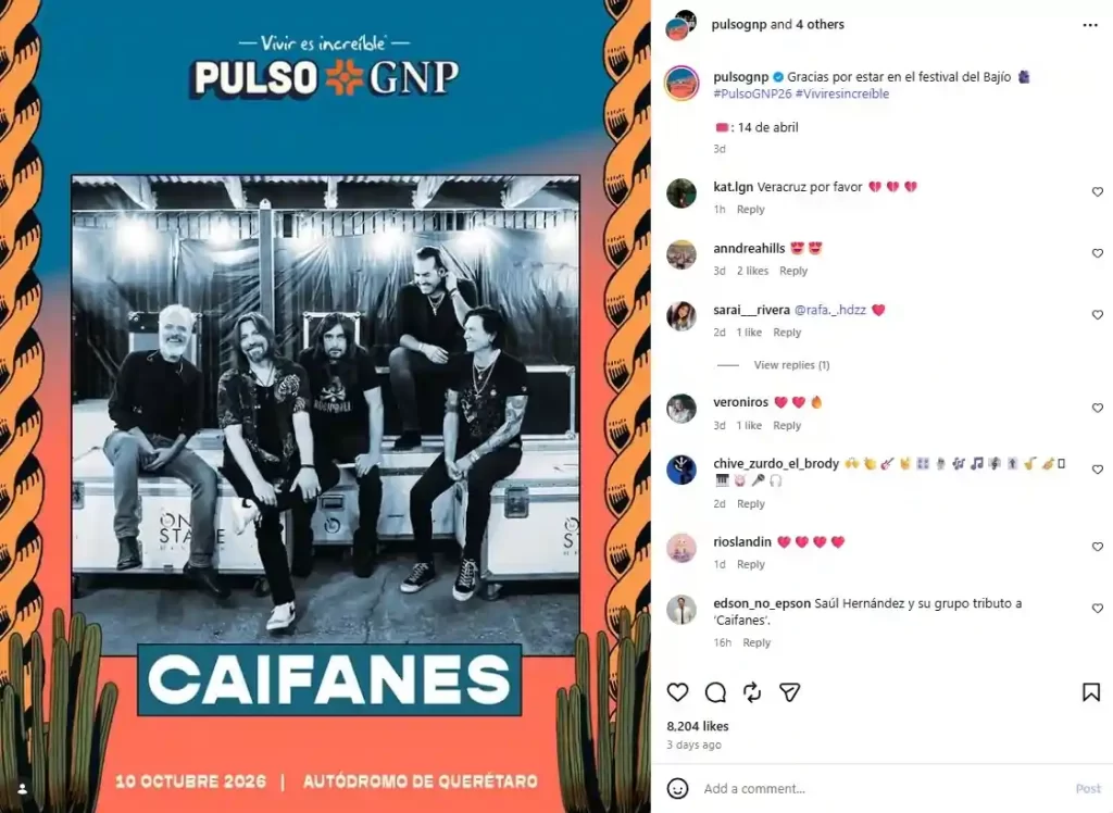 Hay pocas cosas en este mundo con un poder de convocatoria como la música, en especial cuando se trata de algunas de las bandas y artistas más reconocidos del país, este fenómeno alcanza su punto máximo durante los llamados festivales, que multiplican la emoción. Eso es lo que estamos viendo con el anuncio del nuevo Pulso GNP 2026 que tendrá lugar en Querétaro este sábado 10 de octubre de 2026, con Robbie Williams y Caifanes como los headliners del evento. En dos puntos te contamos todo lo que tienes que saber sobre estos sucesos, el precio de los boletos, participantes y su historia.
