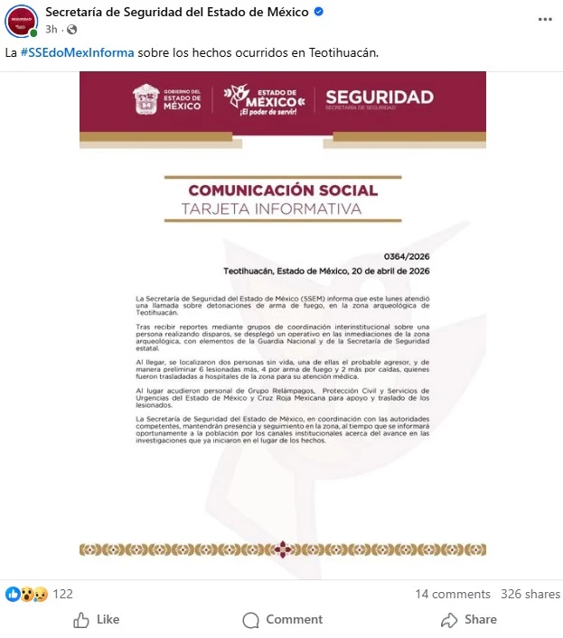 Hay ocasiones en las que la tragedia se hace presente sin un solo motivo aparente, lo que deja un enorme impacto en las vidas de todas las personas en el sitio, instantes que se quedan grabados en las memorias de todos los espectadores. Un evento de este calibre acaba de suceder en la zona arqueológica de Teotihuacán, donde se reportó un ataque armado, cerca de la puerta 3, ubicada en la Pirámide de la Luna, se reportan heridos e incluso víctimas fatales. En dos puntos te contamos todo lo que sabemos de este caso, los posibles motivos que pudo tener el perpetrador y la respuesta oficial que dieron las autoridades.