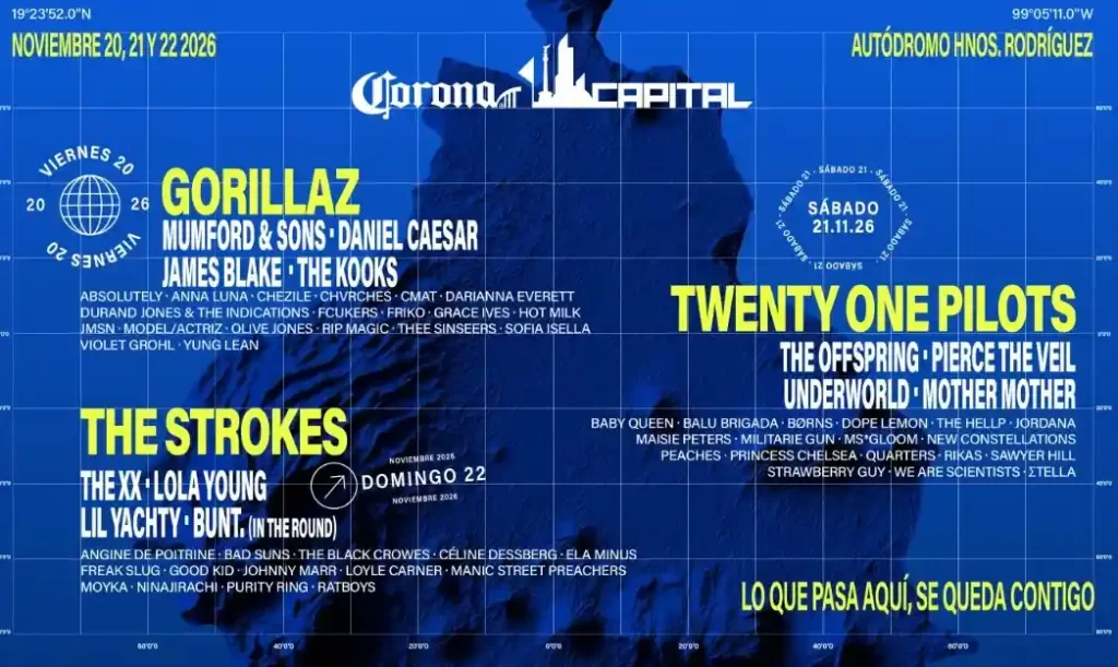 En México, la música tiene un lugar muy importante en la sociedad, algunas de las estrellas más grandes del espectáculo llegaron a su posición por su carrera en esta industria, mientras que sus ritmos nos acompañan en la vida diaria. Por esto, uno de los eventos más relevantes del año es el festival de música Corona Capital, del que ya tenemos el cartel oficial y un aproximado de los precios de los boletos del 2026. En dos puntos te contamos todo sobre los artistas que serán headliners, los diferentes paquetes en oferta, qué actos estarán presentes y la conversación en línea sobre si todo lo anterior vale la pena.