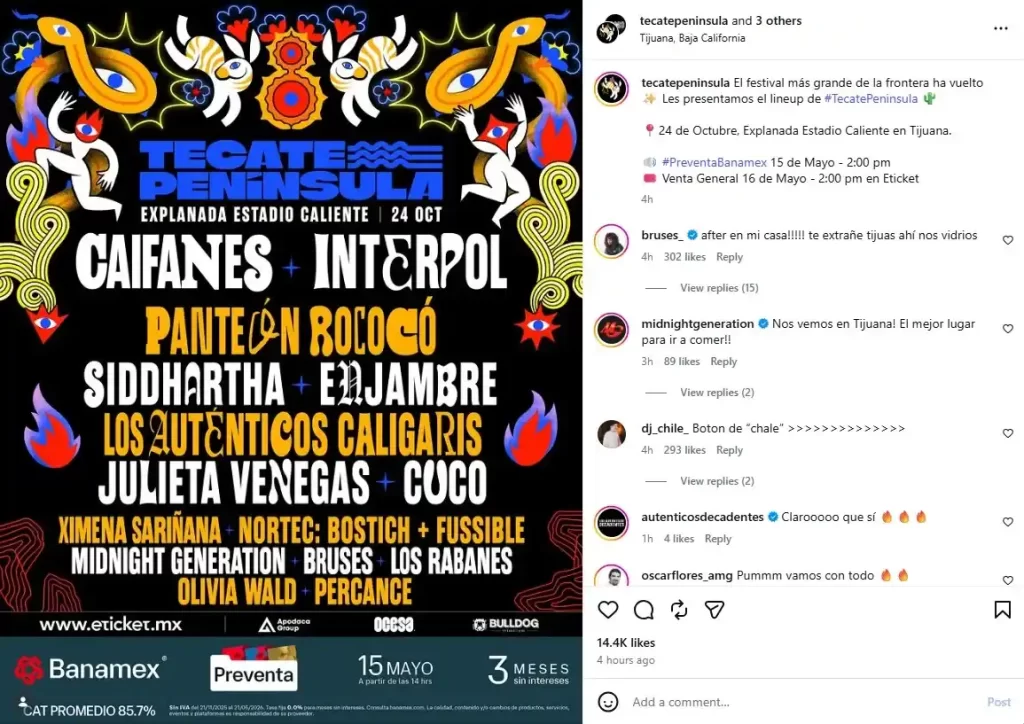 Hoy en día, la mayoría de las personas disfrutan la música por medio de una aplicación o plataforma de streaming que, a pesar de que hace las piezas mucho más accesibles, también ofrece una experiencia muy distinta a los otros formatos. Si quieres un cambio radical en tu forma de disfrutar, podrías asistir a un evento masivo como el siguiente Tecate Península 2026, del que acaban de revelar la cartelera final, con Caifanes e Interpol como los headliners. En dos puntos te contamos todo lo que tienes que saber del suceso, la fecha en donde se va a llevar a cabo, la ubicación y el posible costo que tendrán los boletos cuando salgan a la venta.