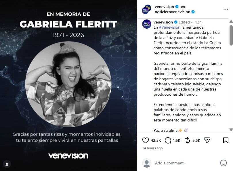 En el sur del continente se está viviendo una de las tragedias humanas más grandes de los últimos años, cada segundo nos damos cuenta de la verdadera magnitud de la situación. Ahora nos llegó la noticia de que la actriz y comediante Gabriela Fleritt falleció en el derrumbe de su vivienda en medio de los terremotos de Venezuela que causaron un caos total en la población. En dos puntos te contamos todo sobre la trayectoria de la artista, los motivos por los que se volvió un referente nacional, la reacción de familiares y miembros de los medios nacionales, así como las formas en las que la recuerdan hoy.