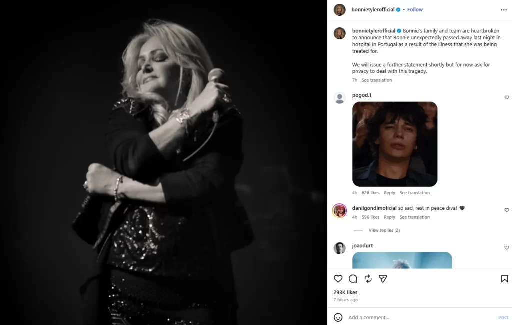 Hay canciones que se vuelven icónicas y obtienen una fama, que va más allá del momento o género que las originó y se convierten en referentes universales para el público. Muchos estarían contentos si consiguieran una de estas, otros, como la cantante Bonnie Tyler, tienen todo un catálogo en esta categoría, sin embargo, ahora recibimos la noticia de que murió a sus 75 años en Portugal. En dos puntos te contamos todo lo que sabemos de esta figura, las inspiraciones que la llevaron a crear piezas como “Total Eclipse of the Heart”, cómo evolucionó su carrera en sus últimos años y elementos de su vida privada.