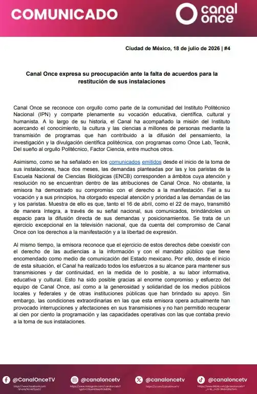 Hasta la fecha, este año se trata de uno de los más activos en la modernidad, con eventos constantes que capturan la atención del público o que tienen el potencial de cambiar el rumbo de la historia. Tanto que a veces resulta difícil mantener los asuntos sobre todas las tramas que están sucediendo, una de esas está a punto de llegar a un momento crítico, la ocupación de estudiantes del IPN (Instituto Politécnico Nacional) a las instalaciones de Canal Once, y su declaración de que “están en riesgo”. En dos puntos te explicamos cuáles son los orígenes de esta crisis, las demandas que se están realizando, el material cultural que está en riesgo y las posibles soluciones sugeridas.