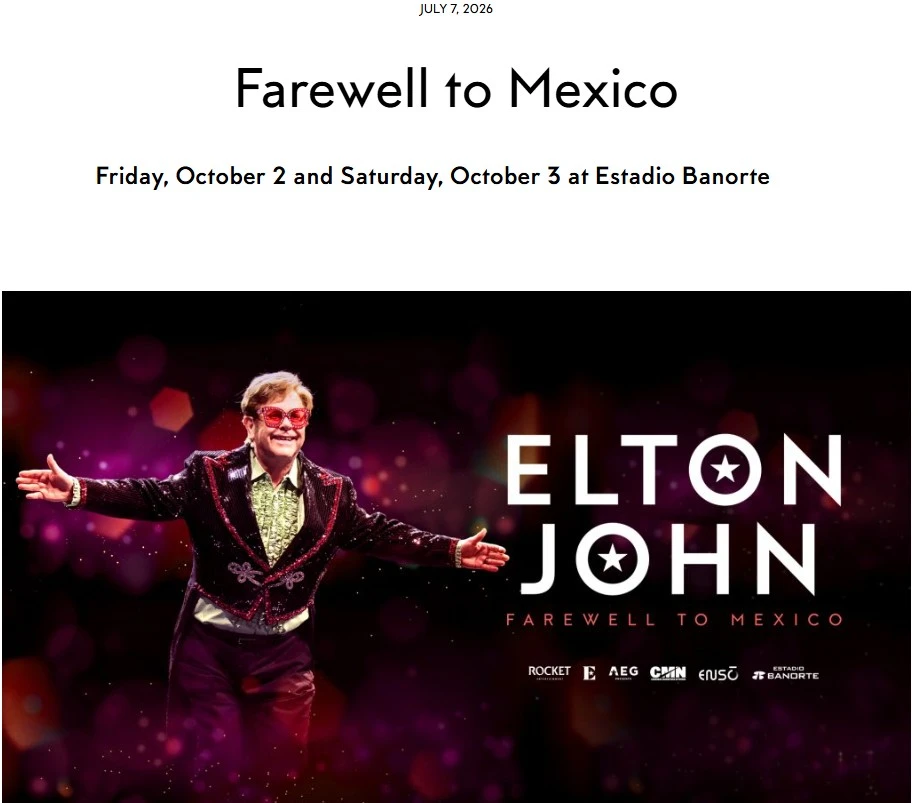 Las grandes leyendas del mundo de la música se enfrentan a un enorme problema, no hay suficientes fechas en el calendario para visitar todas las locaciones que les gustaría, sin mencionar lo cansado que se vuelve un tour. Por eso, las noticias de un concierto de los clásicos siempre se vuelven populares, en este caso, el gran Elton John anunció que estará de regreso en la CDMX, con su gira de despido “Farewell to México”. En dos puntos te contamos todo lo que sabemos de este nuevo evento, la vida del cantante tan popular del Reino Unido y las múltiples razones por las que esta podría ser su última vez.