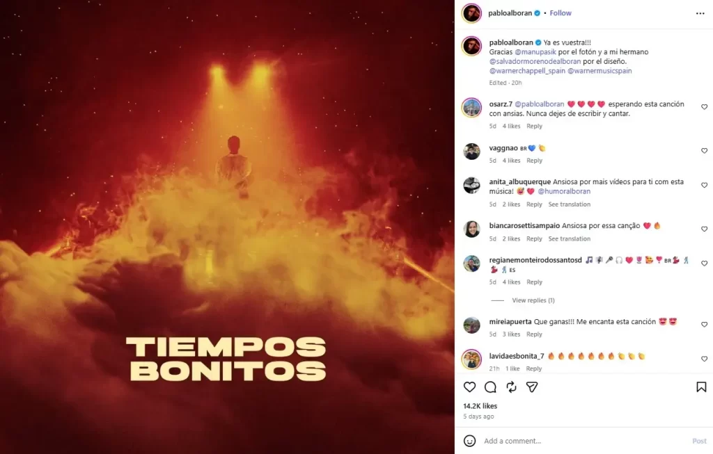 En lo que se trata de la música de los grandes artistas de los ritmos, está entendido que ellos tienen lo que llamamos un “periodo productivo” donde escriben sus mejores composiciones y otro de “legado” donde disfrutan de sus fans. Pero como vimos en los días anteriores, resulta bastante posible que una persona o banda regrese con nuevo material, como con U2 y Rolling Stones, en este caso vemos a Pablo Alborán, que estrenó la canción inédita “Tiempos Bonitos”. En dos puntos te contamos por qué esta producción se volvió icónica de inmediato, la opinión de los fans y los planes a futuro del artista.