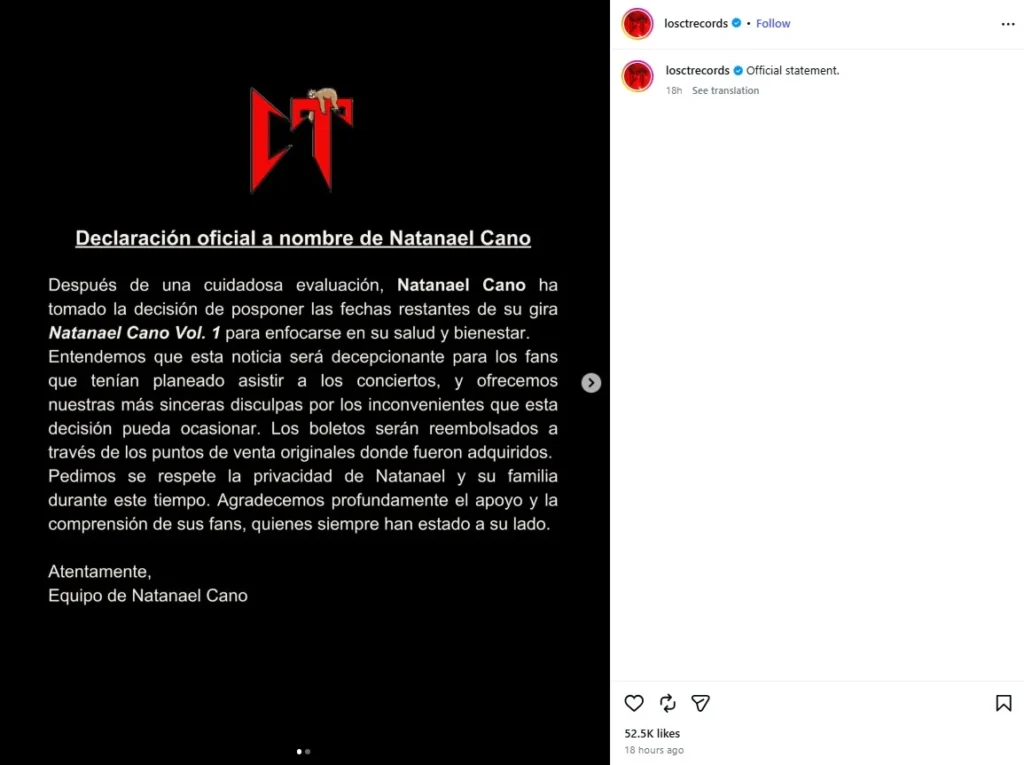 Hay ocasiones en donde no importa cuánto planeemos un evento, siempre se cruza un imprevisto. Lo mismo les sucede a las personas famosas, solo que con más problemas. Ellos sufren dificultades por decepcionar a sus fans y a la hora de regresar el dinero de los boletos. Por eso tienes que ser bastante cuidadoso cuando se va a tomar una decisión de este tipo. Motivos por los que hay miles de fans de Natanael Cano preocupados, con la noticia de que cancela su concierto y gira por México y se preguntan ¿Qué le pasó? En dos puntos te contamos todo lo que sabemos del caso, las razones oficiales y los rumores que circulan en internet. Así como la evidencia que le da peso a esta idea.